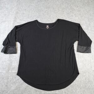 Natori Pajama Top Womens Extra Large Sleep PJ Satin Trim Black Crew Neck Knit